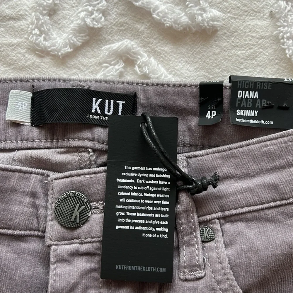 NWT Kut from the Kloth Diana skinny corduroy pants. Seal gray, size 4P.